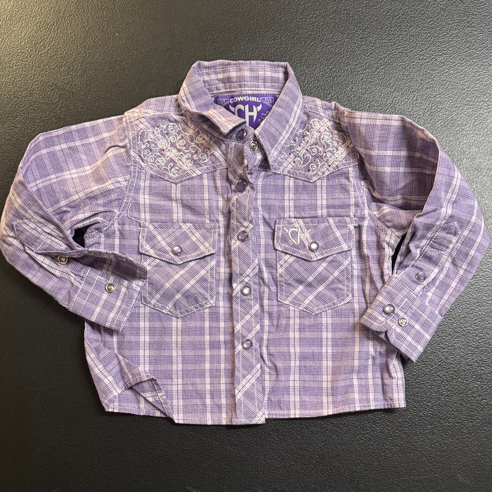 Cowgirl Heart Girls' Lavender Plaid Western Button-Down Shirt